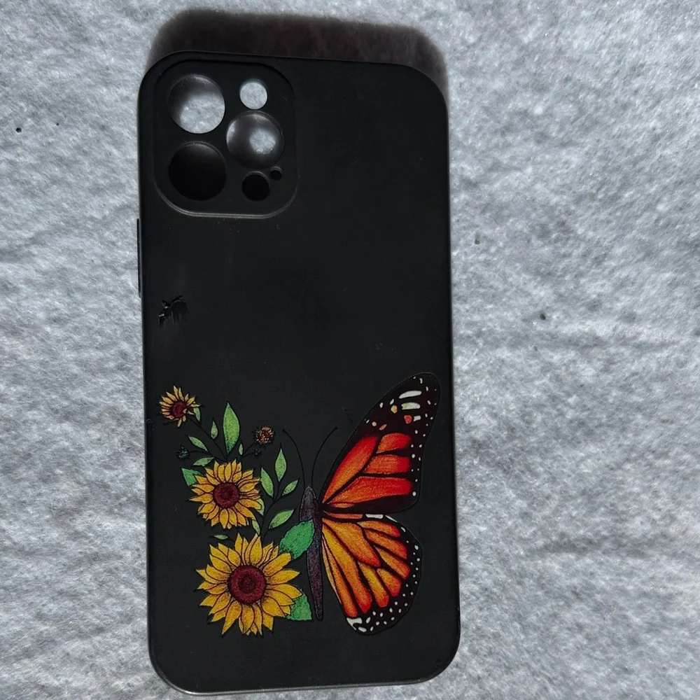 Apple Black Case with Orange Butterfly and Yellow Flowers